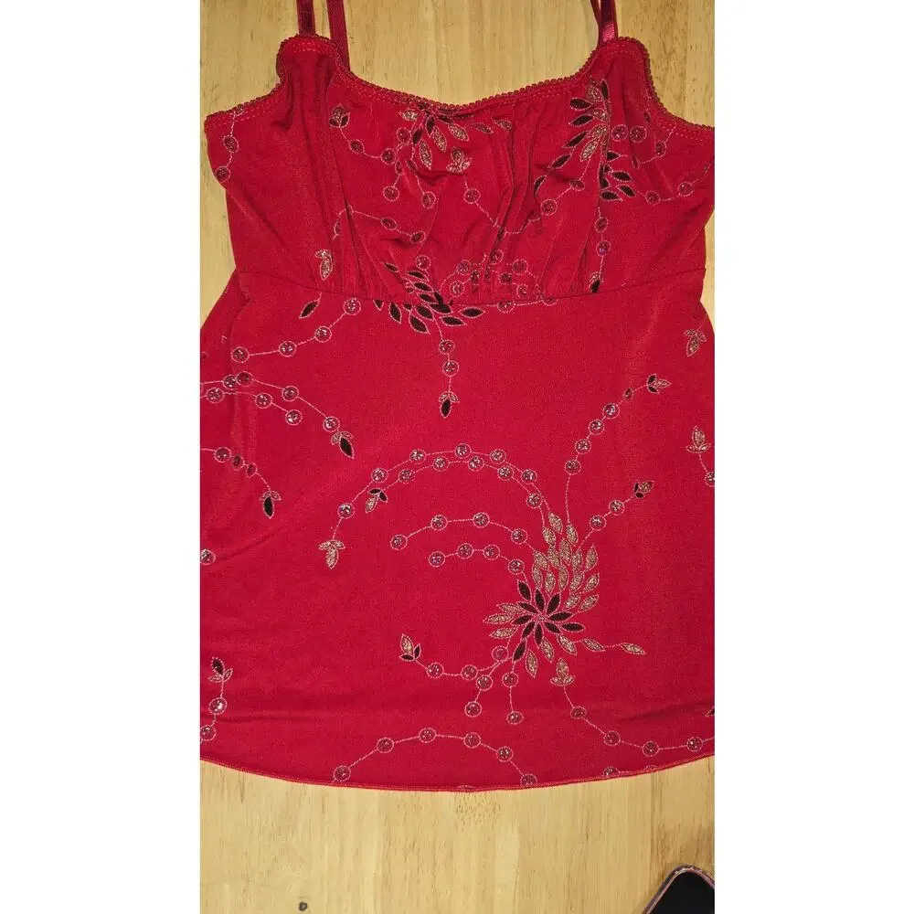 Vintage Y2K Club Cami Sparkle Red Size M IZ Byer California - Picture 3 of 8